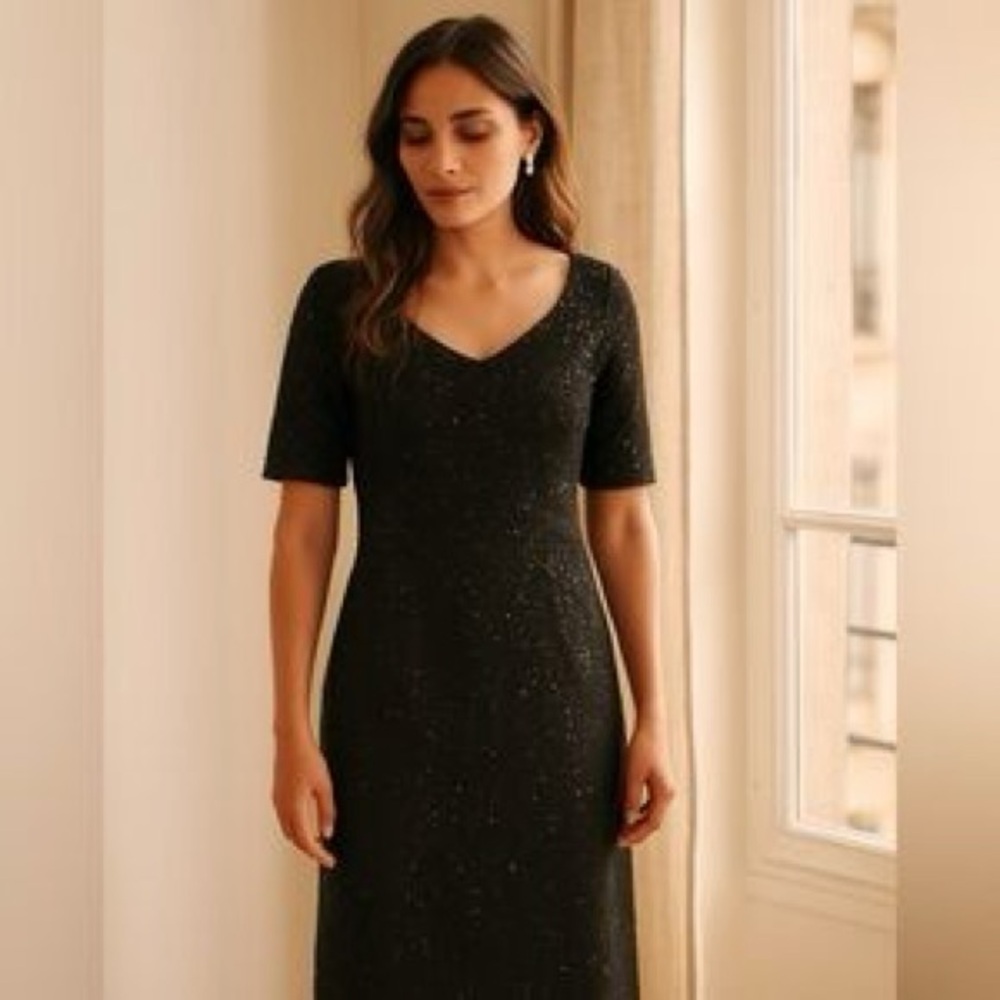Banana Republic Black Sequence Midi Dress size 8 04-46